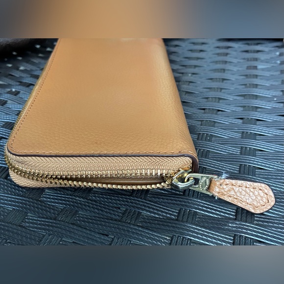 Coach Zip-Around Pebbled Leather Wallet in Tan - Picture 3 of 11